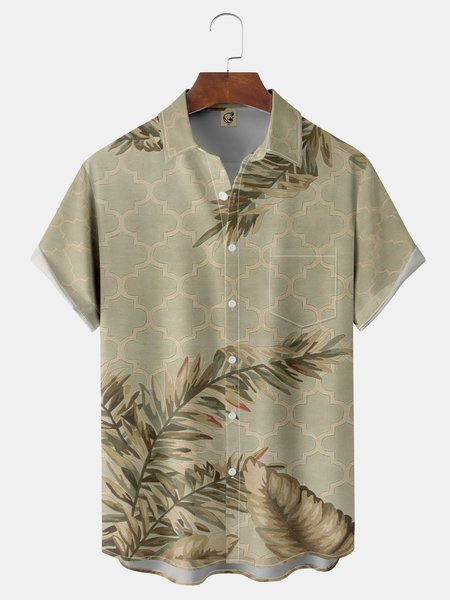 

Palm Leaf Chest Pocket Short Sleeve Hawaiian Shirt, Green, Men Shirts