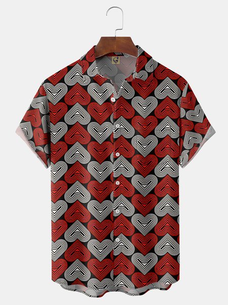 

St Valentine Hearts Chest Pocket Short Sleeve Funky Shirt, Black, Men Shirts