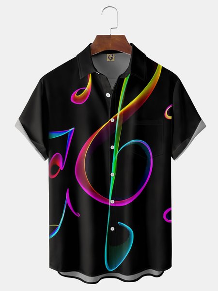 

Music Chest Pocket Short Sleeve Casual Shirt, Black, Men Shirts