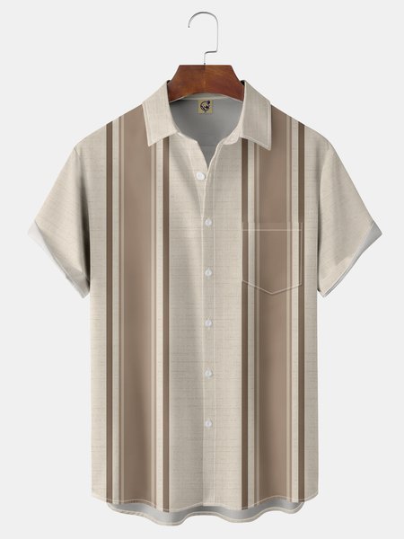

Textured Chest Pocket Short Sleeve Bowling Shirt, Apricot, Men Shirts