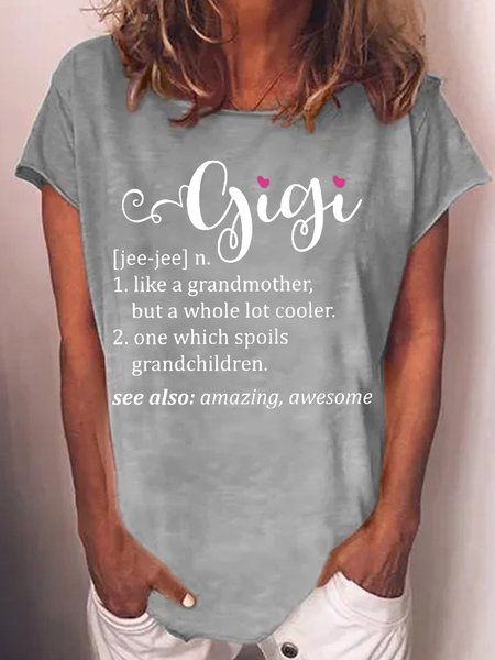 

Women's Gigi Crew Neck Loose Casual Letters T-Shirt, Gray, T-shirts