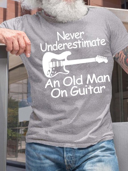 

Men’s Never Underestimate An Old Man On Guitar Casual Regular Fit Text Letters T-Shirt, Light gray, T-shirts