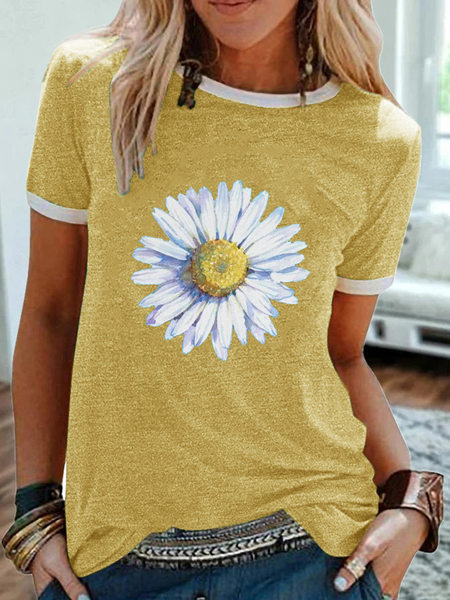 

Women's Simple Regular Fit Daisy T-Shirt, Yellow, T-shirts