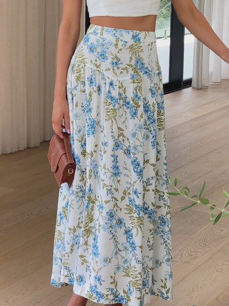 

Disty Floral Boho Skirt, Blue, Skirts
