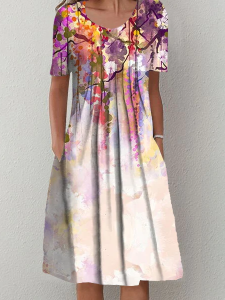 

Floral Casual Cotton-Blend Dress, Multicolor, Dresses