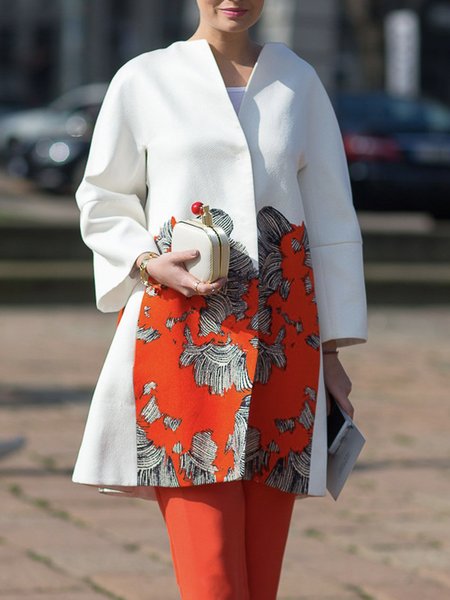 

Long sleeve Regular Fit Elegant Painting Jacket, White, Jackets