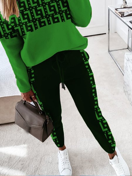 

Regular Fit Geometric Print Casual Pants, Green, Pants