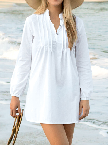 

Plain Cotton Casual Loose Blouse, White, Shirts & Blouses