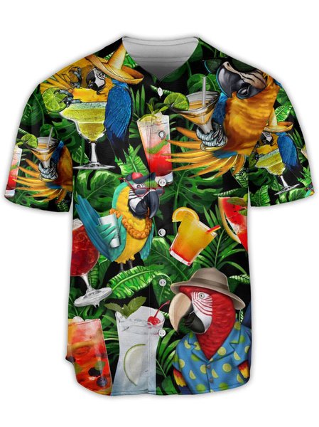 

Parrots Cocktail Short Sleeve Baseball Shirt, Green, Baseball Shirts