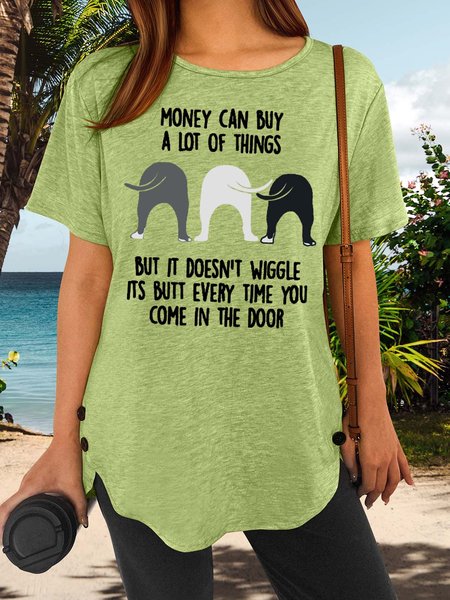 

Women’s Money Can Buy A Lot Of Things But It Doesn’t Wiggle Floral Casual Cotton-Blend T-Shirt, Green, T-shirts