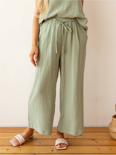 

Cotton And Linen Regular Fit Casual Casual Pants, Green, Pants