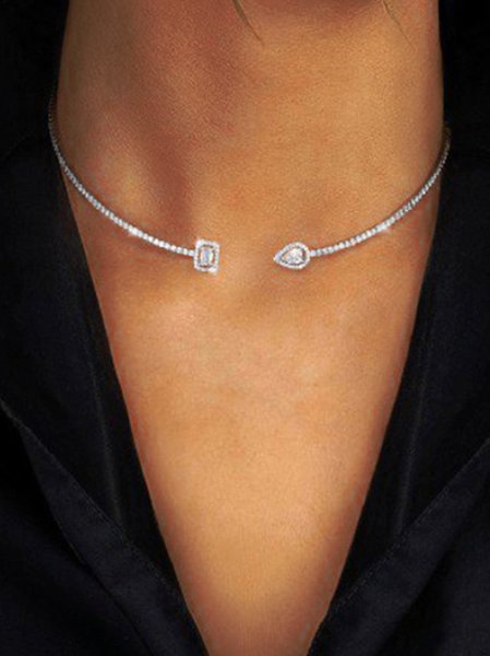 

Elegant All Over Diamond Necklace Chain Party Party Wedding Jewelry, Silver, Necklaces