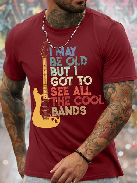 

Men's I May Be Old But I Got To See All The Cool Bands Funny Love Music Graphic Print Loose Text Letters Casual Cotton T-Shirt, Red, T-shirts
