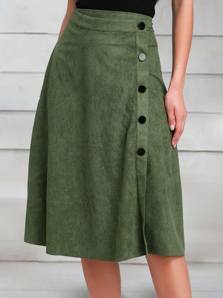

Buttoned Loose Casual Skirt, Army green, Skirts