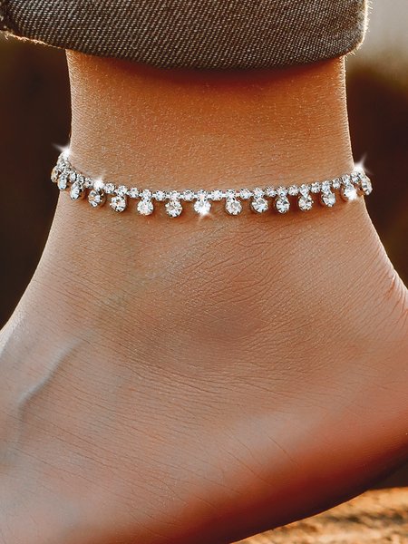 

Boho Style Diamond Glitter Single Layer Anklet Party Vacation Beach Jewelry, Silver, Anklets