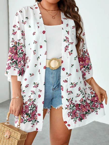

Loose Floral Casual Coat, White, Cardigans