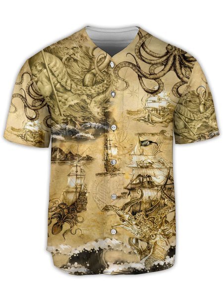 

Viking Sailing Boat Short Sleeve Baseball Shirt, Khaki, Baseball Shirts