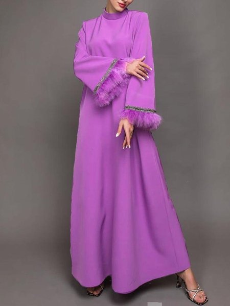Loose Half Turtleneck Plain Elegant Dress & Party Dress, Purple, Maxi Dresses