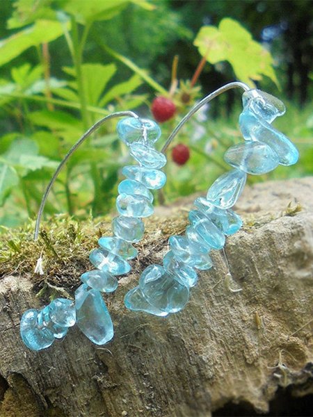 

Vintage Blue Gemstone Beaded String Earrings Ethnic Holiday Jewelry, Earrings