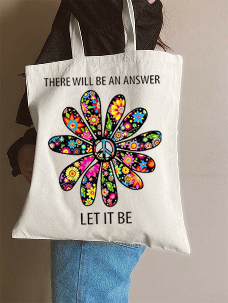 

There Will Be An Answer Let It Be Sunflower Shopping Tote, White, Bags