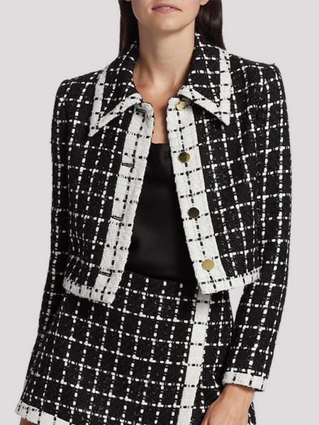 

Shirt Collar Regular Fit Elegant Plaid Jacket, Black, Jackets