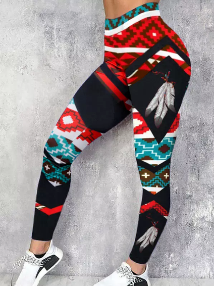 

Ethnic Tight Cotton-Blend Casual Leggings, Multicolor, Leggings