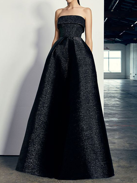 

Strapless Regular Fit Sleeveless Elegant Long Party Dress, Black, Maxi Dresses