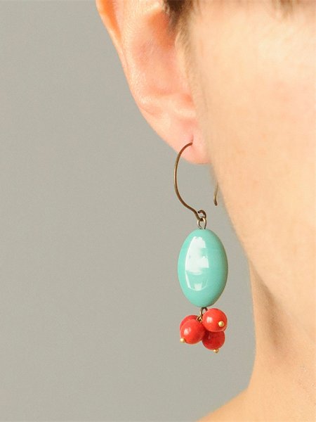 

Vintage Turquoise Red Beaded Tassel Earrings Ethnic Holiday Jewelry, Cyan, Earrings