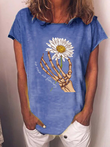 

Women's Skeleton Hand Daisy Casual T-Shirt, Blue, T-shirts