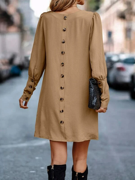 

Plain Loose Crew Neck Urban Dress, Deep khaki, Dresses