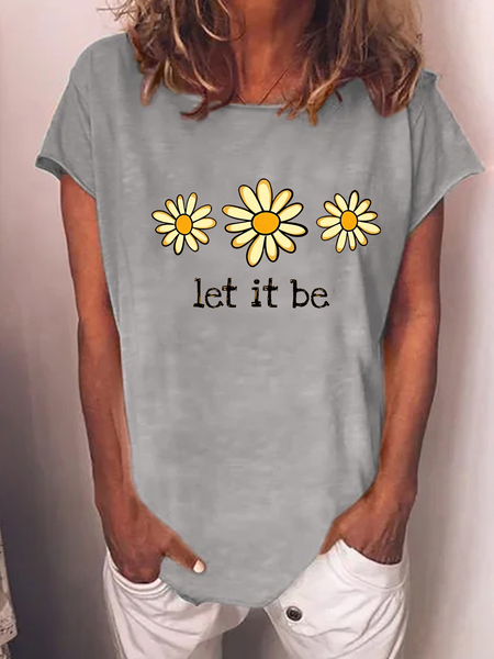 

Women's Let It Be Daisy Graphic Casual Loose T-Shirt, Gray, T-shirts