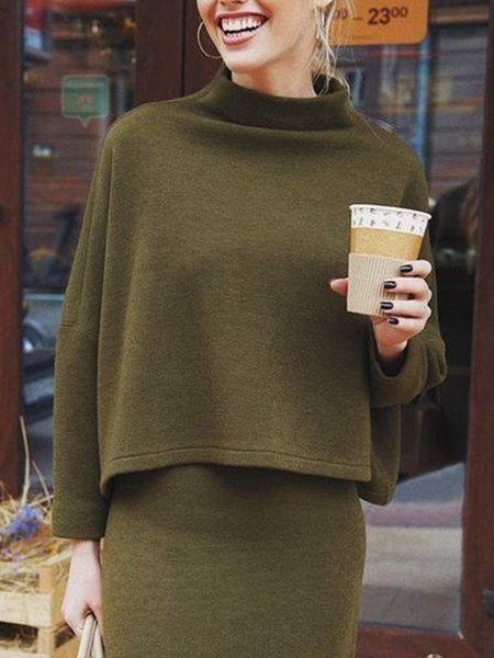 

Half Turtleneck Loose Simple Long sleeve Top, Green, Blouses and Shirts
