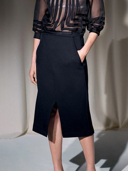 

Regular Fit Urban Plain Midi Skirt, Black, Skirts