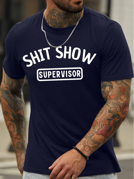 

Men's Shit Show Supervisor Funny Graphic Print Text Letters Casual Cotton T-Shirt, Purplish blue, T-shirts
