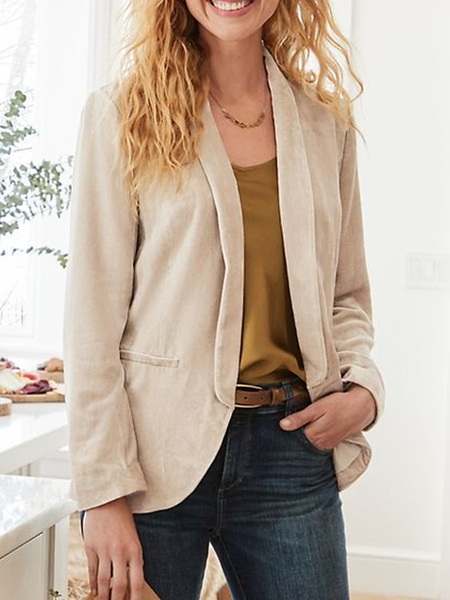 

Loose Casual Shawl Collar Cotton Blazer, Khaki, Blazers