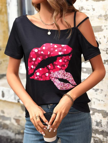 

Mouth Casual Knitted Others T-Shirt, Black, T-Shirts
