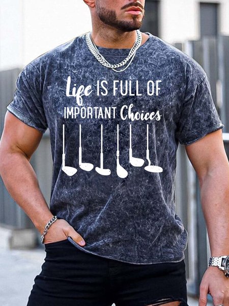 

Men’s Life Is Full Of Important Choices Casual Text Letters Crew Neck Regular Fit T-Shirt, Deep blue, T-shirts