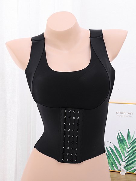 

Push Up Waist Shaping Front Button Tank Top Shapewear Plus Size, Black, Shapewear