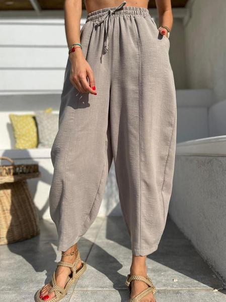 

Casual Loose Plain Casual Pants, Deep khaki, Pants