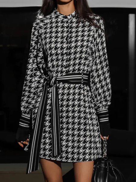 

Regular Fit Crew Neck Geometric Elegant Dress, As picture, Mini Dresses