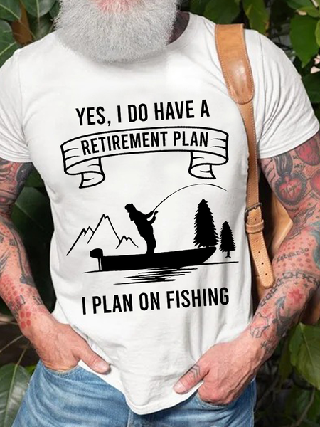 

Men's Retirement Retired Fishing Loose Cotton Casual Crew Neck T-Shirt, White, T-shirts