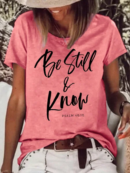 

Women's Be Still Know Christian Letters Casual T-Shirt, Red, T-shirts