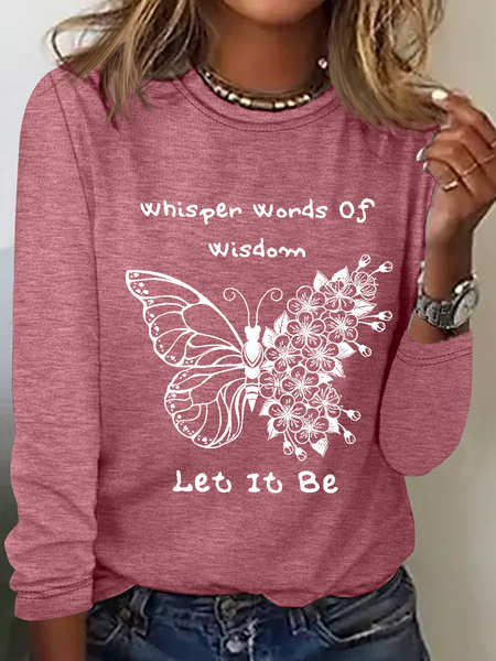 

Women's Whisper Wisdom Let It Be Butterfly Regular Fit Cotton-Blend Long Sleeve Top, Pink, Long sleeves