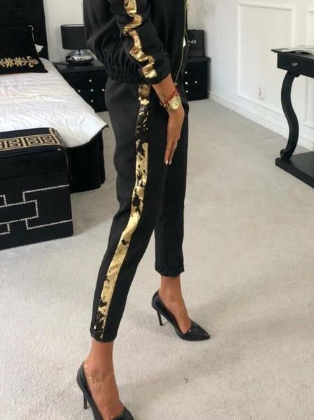 

Regular Fit Color Block Elegant Fashion Pants, Black, Pants