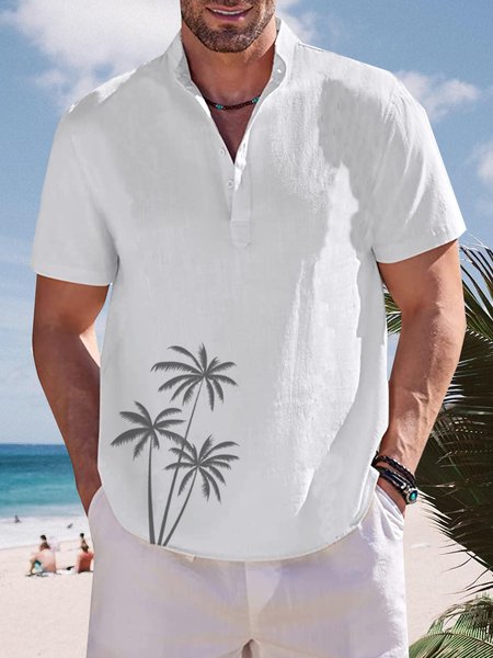 

Coconut Tree Short Sleeve Resort Shirt, White, Men Shirts