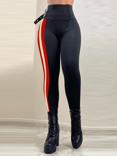 

Daily Color Block Urban Tight Fashion Pants, Black, Pants