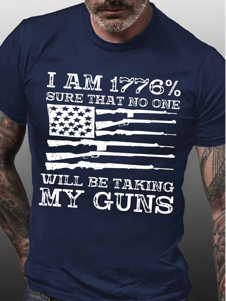 

Men's I Am 1776% Sure That No One Will Be Taking My Guns Funny Graphic Print Flag Cotton Casual T-Shirt, Purplish blue, T-shirts