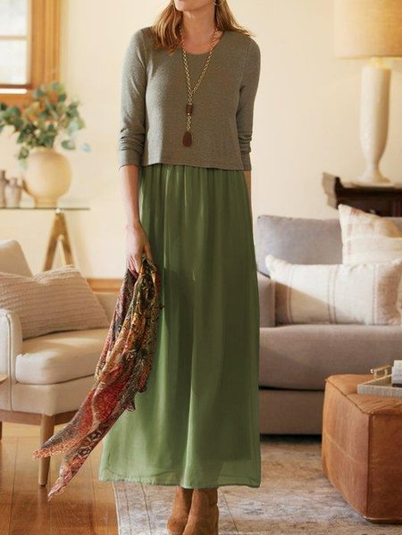 

Plain Casual Regular Fit Dress, Green, Dresses