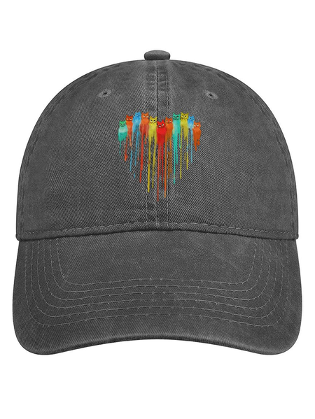

Women's Heart Cat Print Adjustable Denim Hat, Gray, Women's Hats