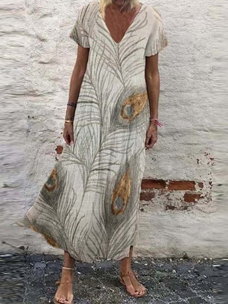 

Loose Animal V Neck Casual Dress, Multicolor, Dresses